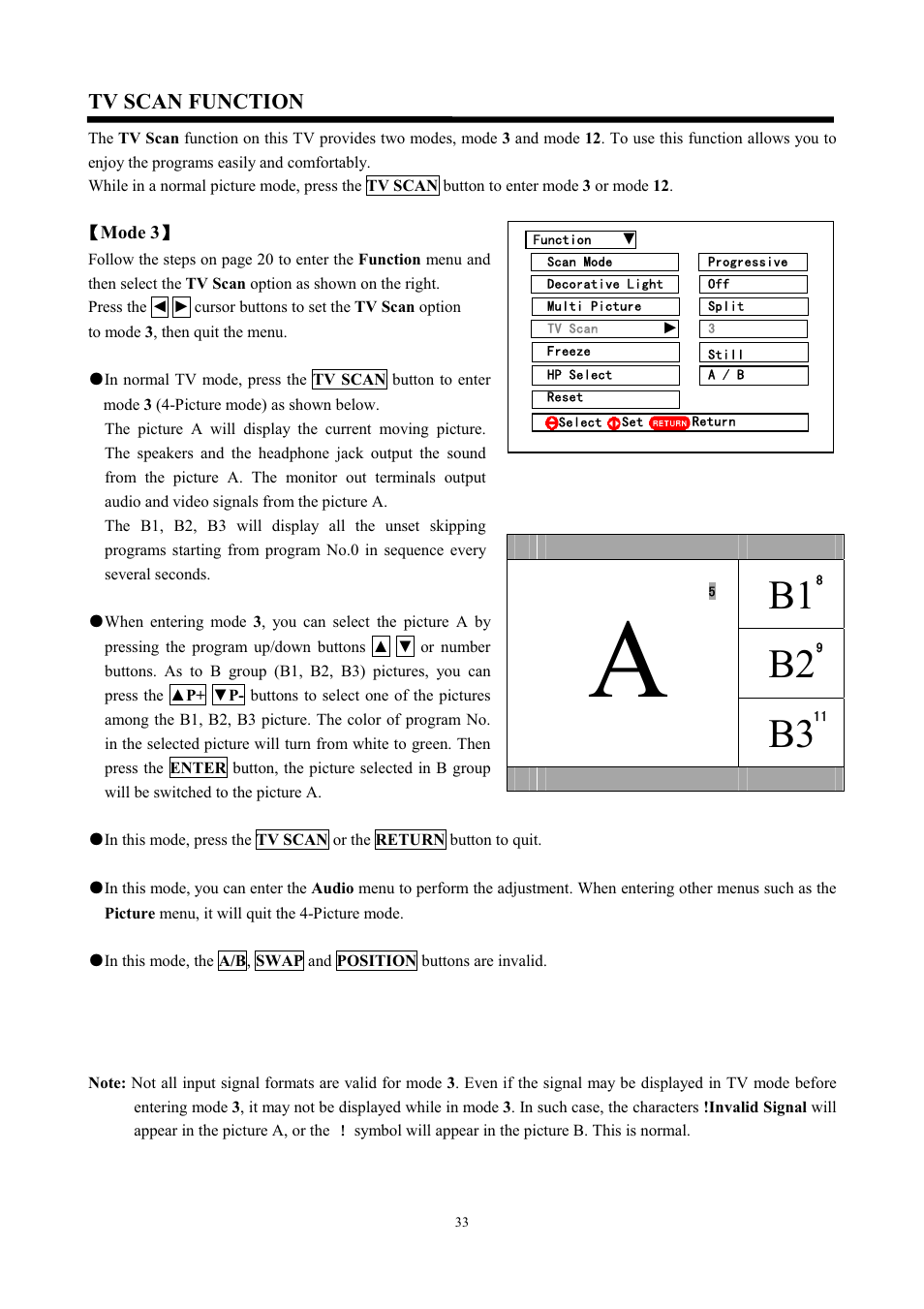 B2 b3, Tv scan function | Hitachi C43-FD7000 User Manual | Page 33 / 56