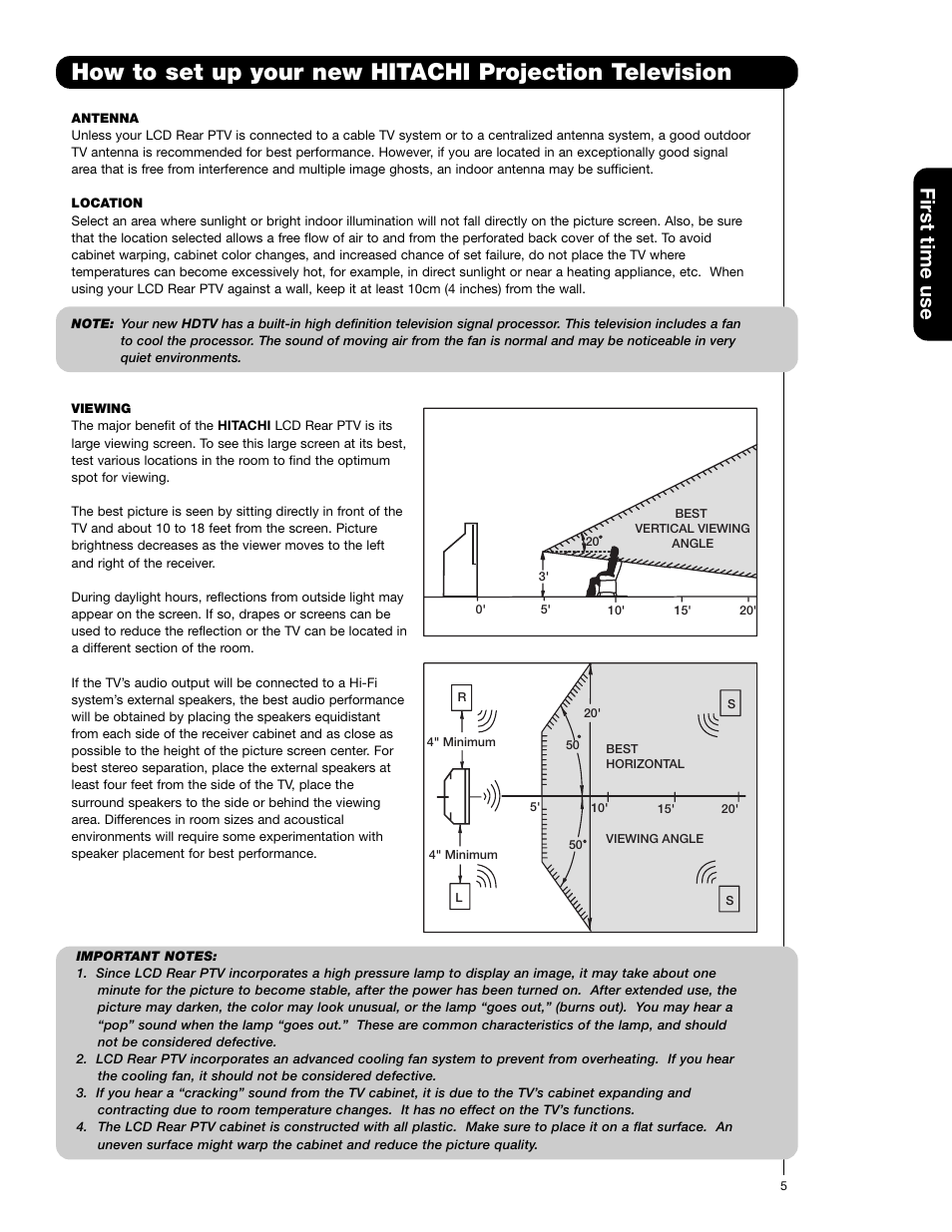 First time use | Hitachi 60VG825 User Manual | Page 5 / 64