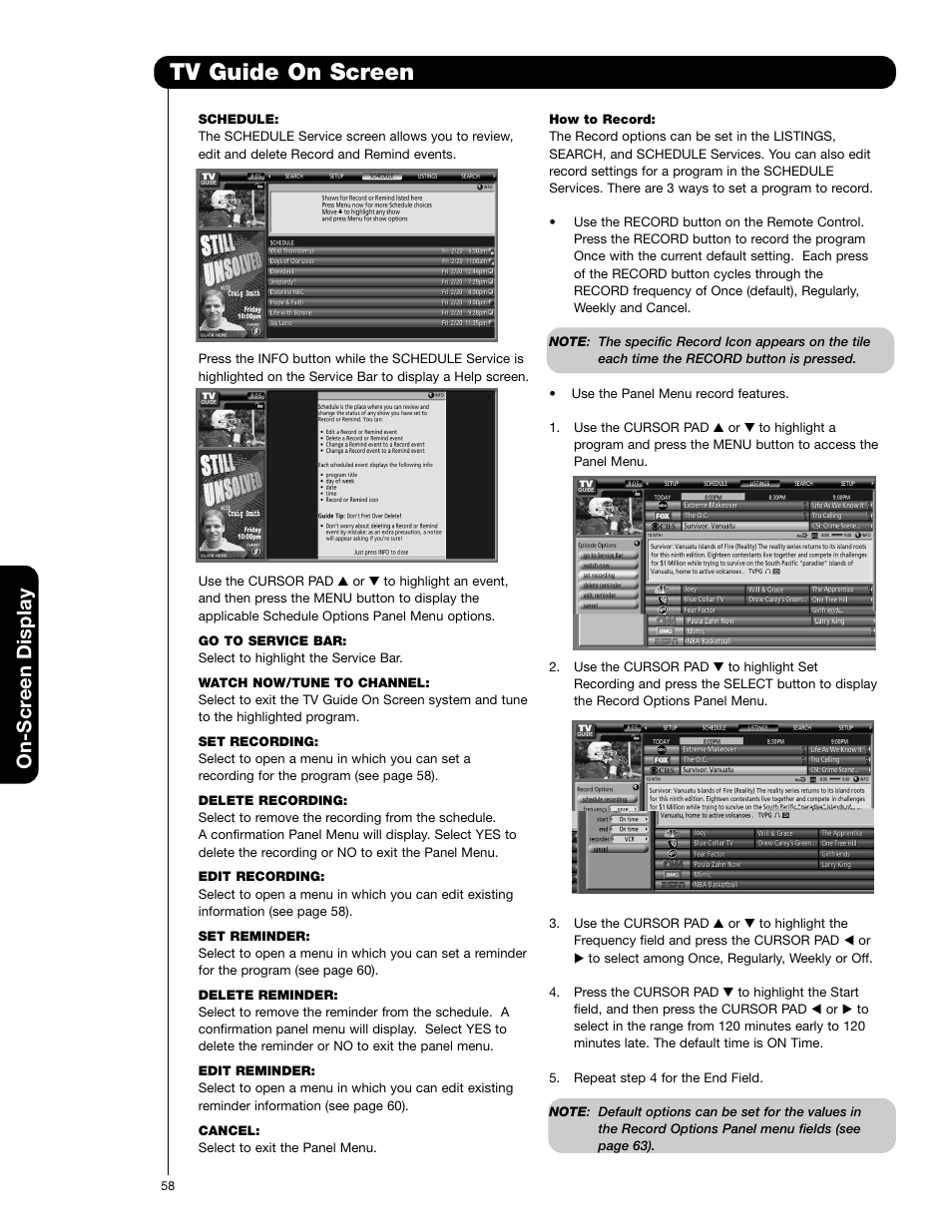 Tv guide on screen, On-scr een display | Hitachi 60VG825 User Manual | Page 58 / 64