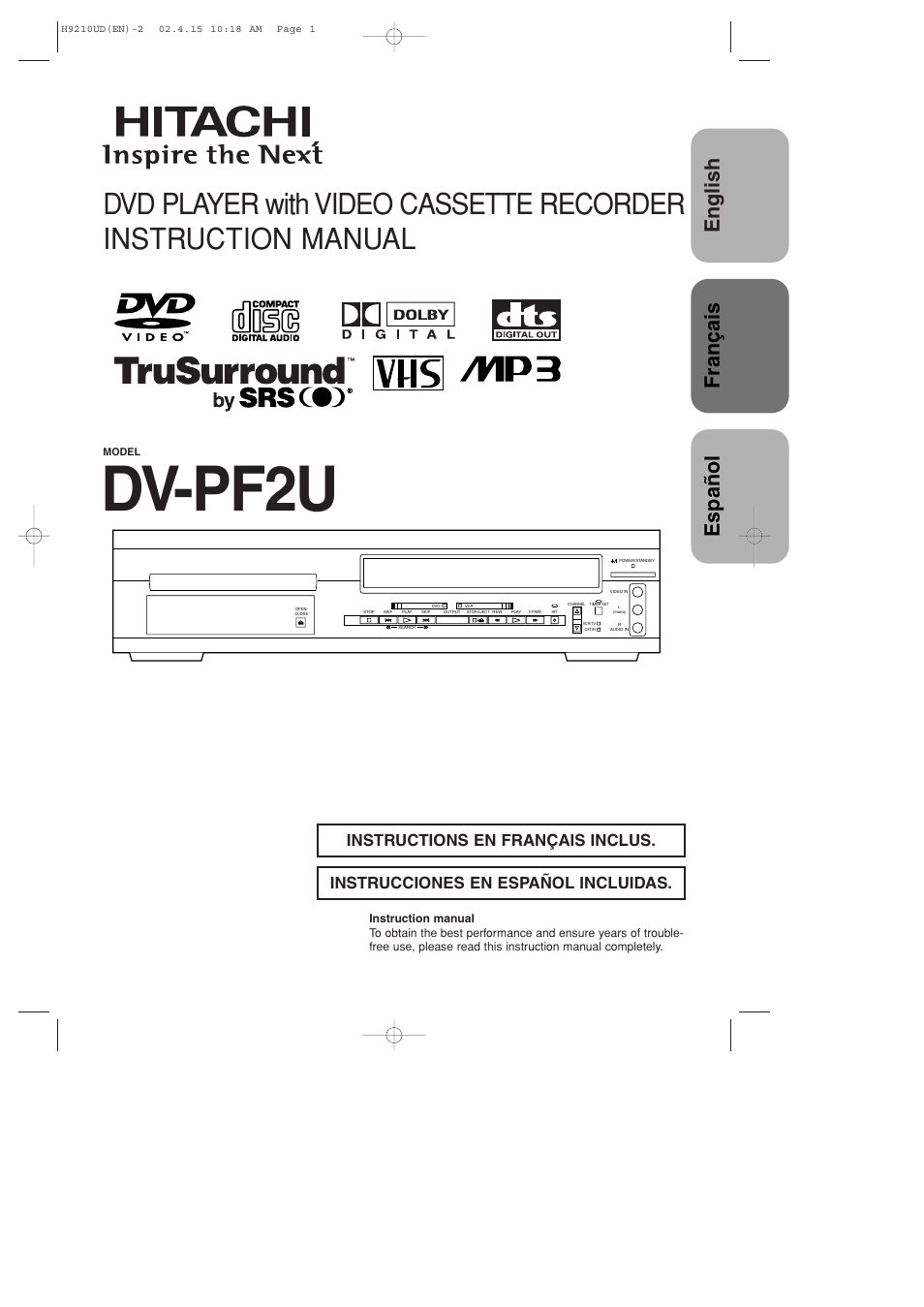 Hitachi DV-PF2U User Manual | 140 pages