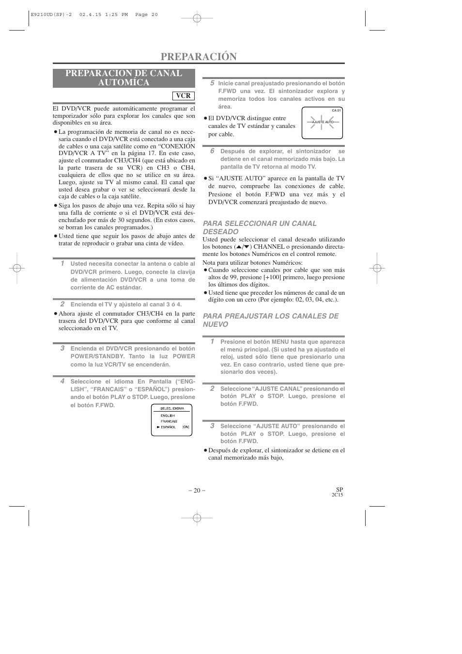 Preparación, Preparación de canal automíca | Hitachi DV-PF2U User Manual | Page 112 / 140