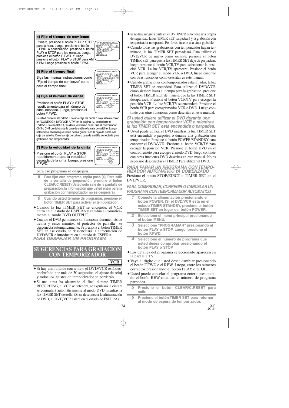 Sugerencias para grabación con temporizador | Hitachi DV-PF2U User Manual | Page 116 / 140