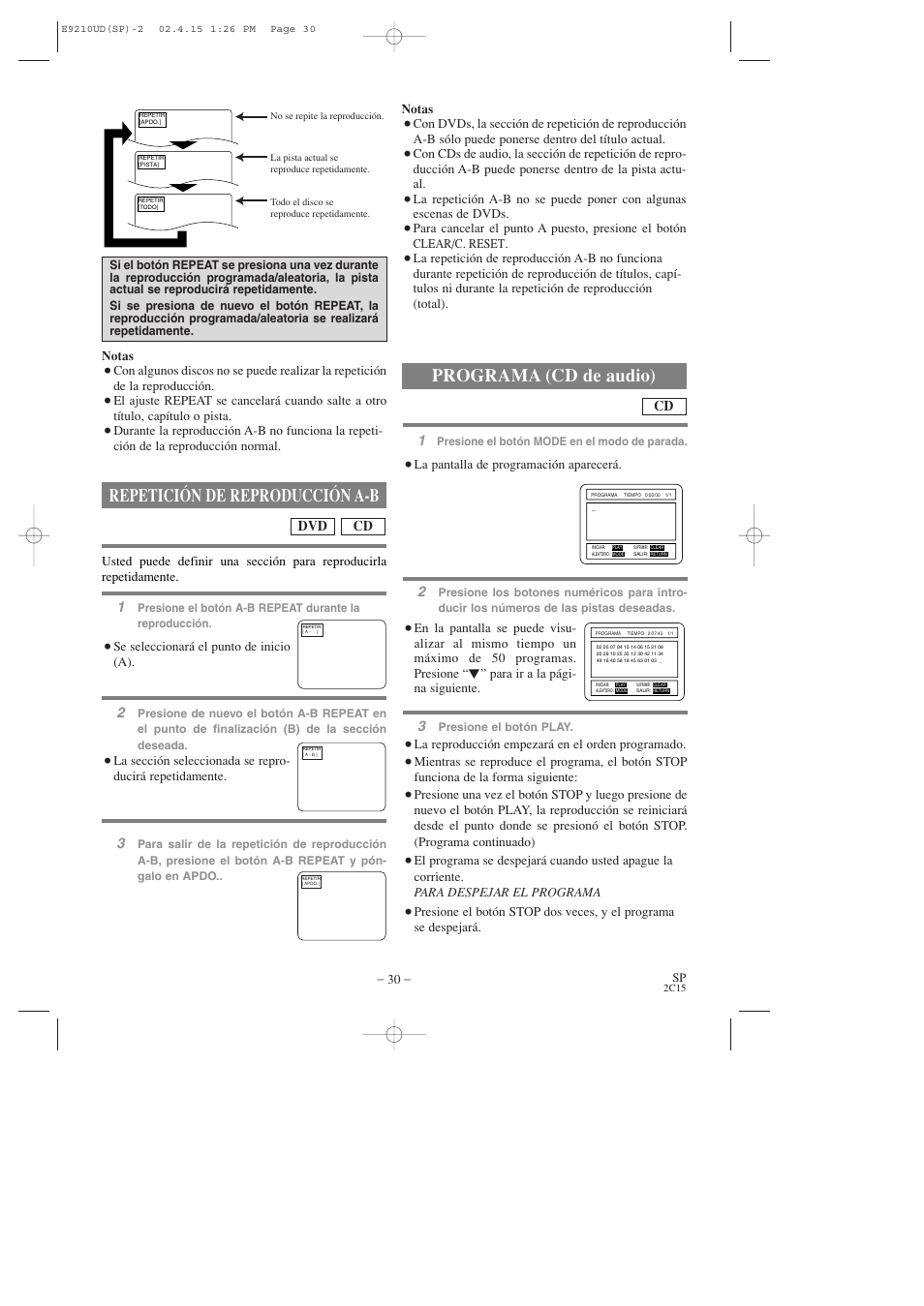 Repetición de reproducción a-b, Programa (cd de audio), Cd dvd | Hitachi DV-PF2U User Manual | Page 122 / 140