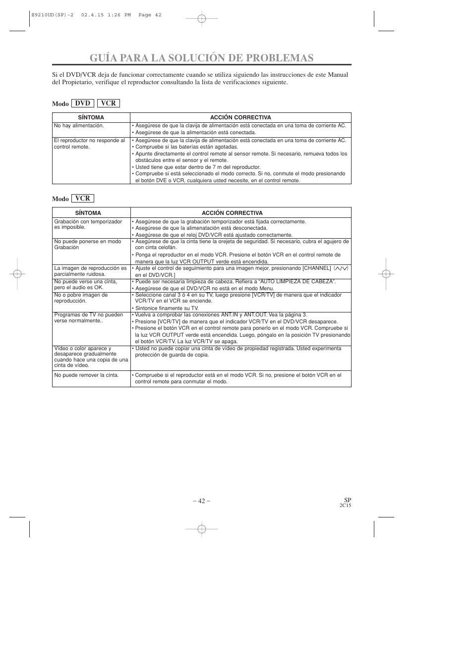 Guía para la solución de problemas | Hitachi DV-PF2U User Manual | Page 134 / 140