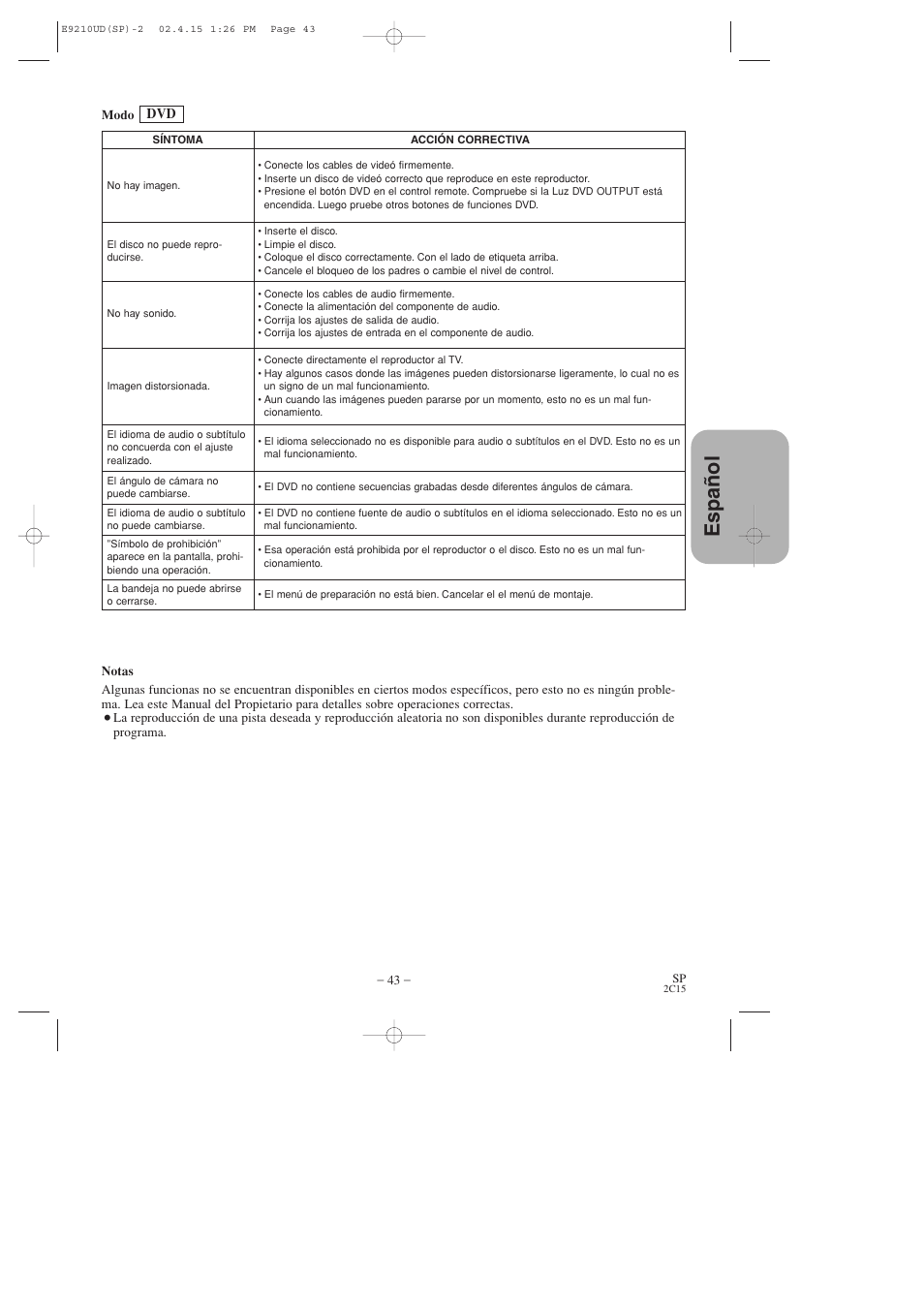Espa ñ ol | Hitachi DV-PF2U User Manual | Page 135 / 140