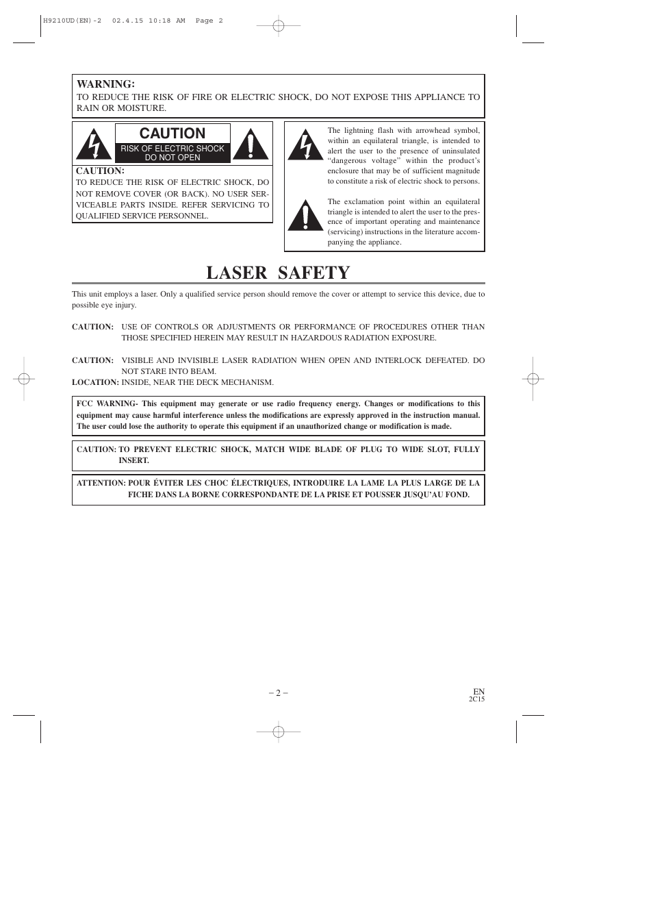 Laser safety, Caution | Hitachi DV-PF2U User Manual | Page 2 / 140