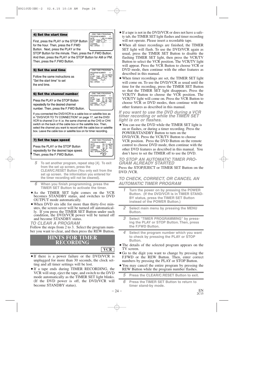 Hints for timer recording | Hitachi DV-PF2U User Manual | Page 24 / 140