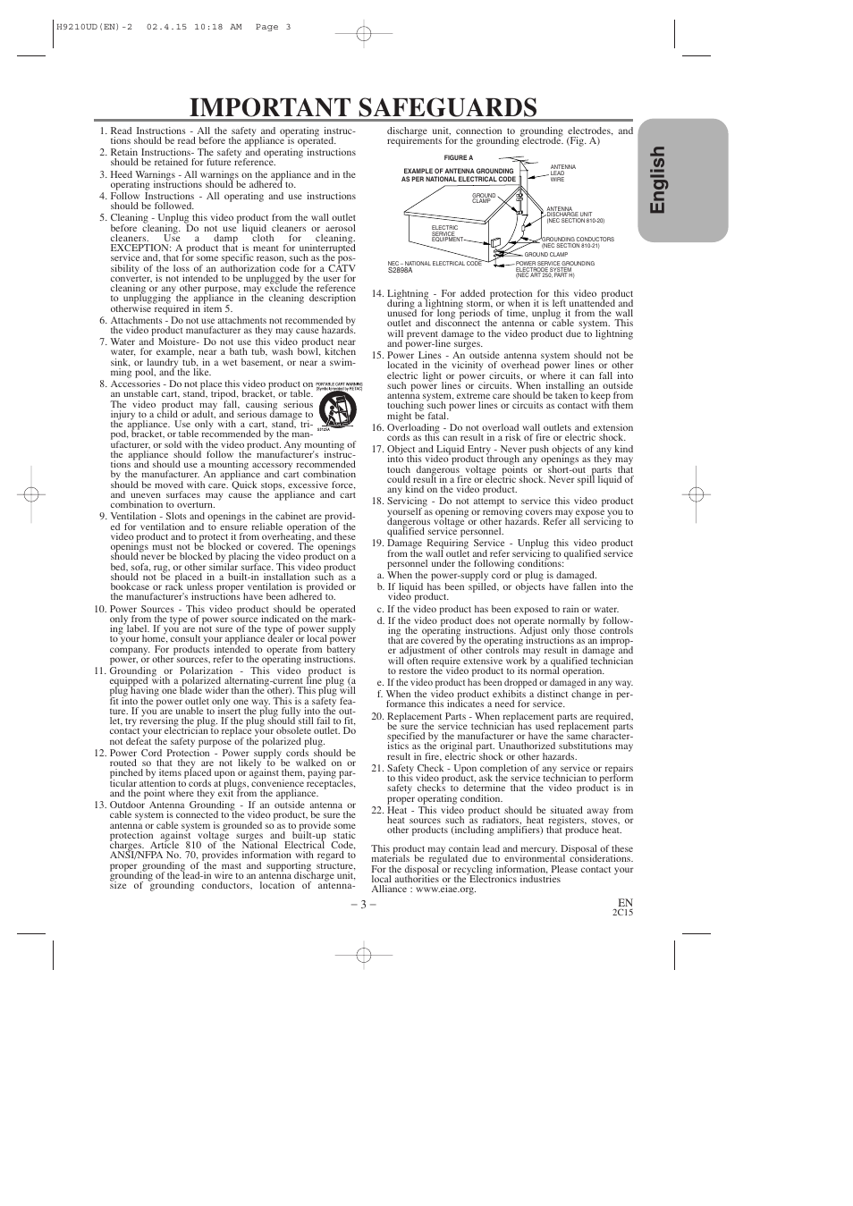 Important safeguards, English | Hitachi DV-PF2U User Manual | Page 3 / 140