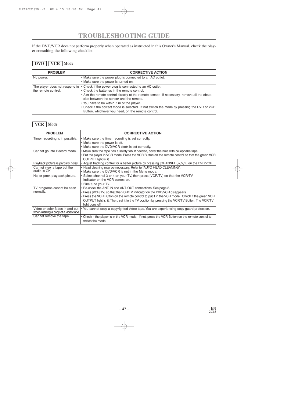 Troubleshooting guide | Hitachi DV-PF2U User Manual | Page 42 / 140