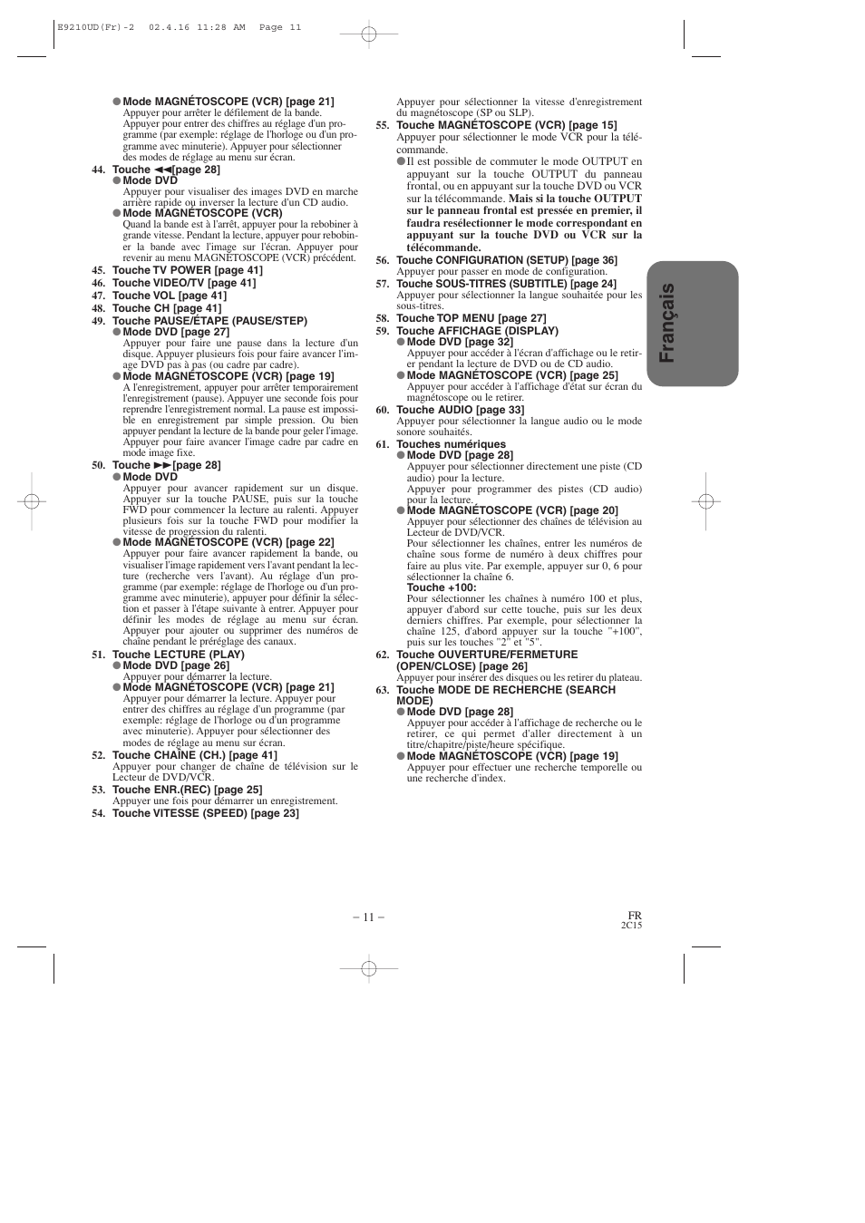 Fran ç ais | Hitachi DV-PF2U User Manual | Page 57 / 140
