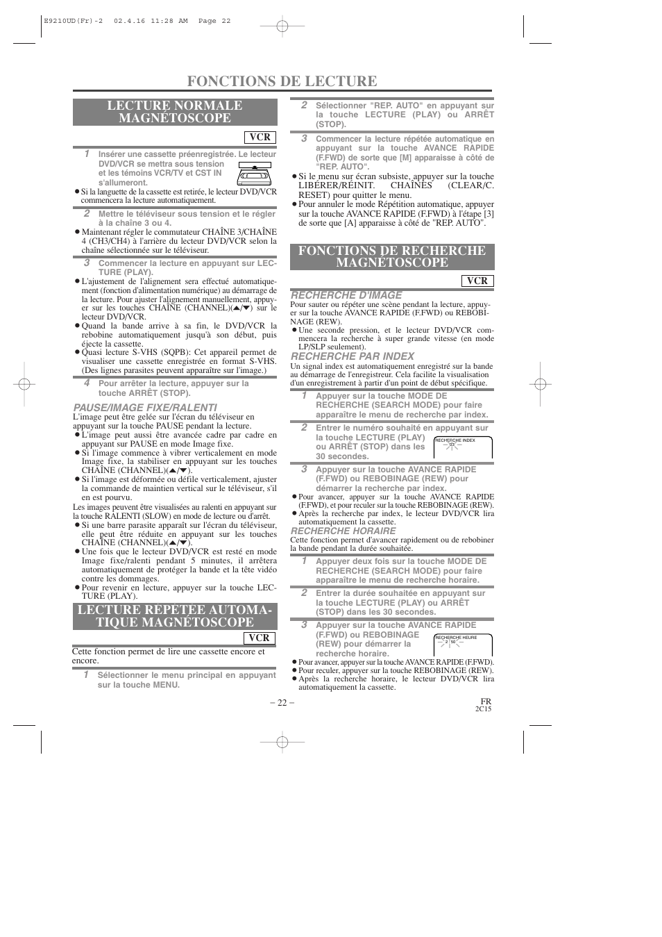 Fonctions de lecture, Lecture normale magnétoscope | Hitachi DV-PF2U User Manual | Page 68 / 140