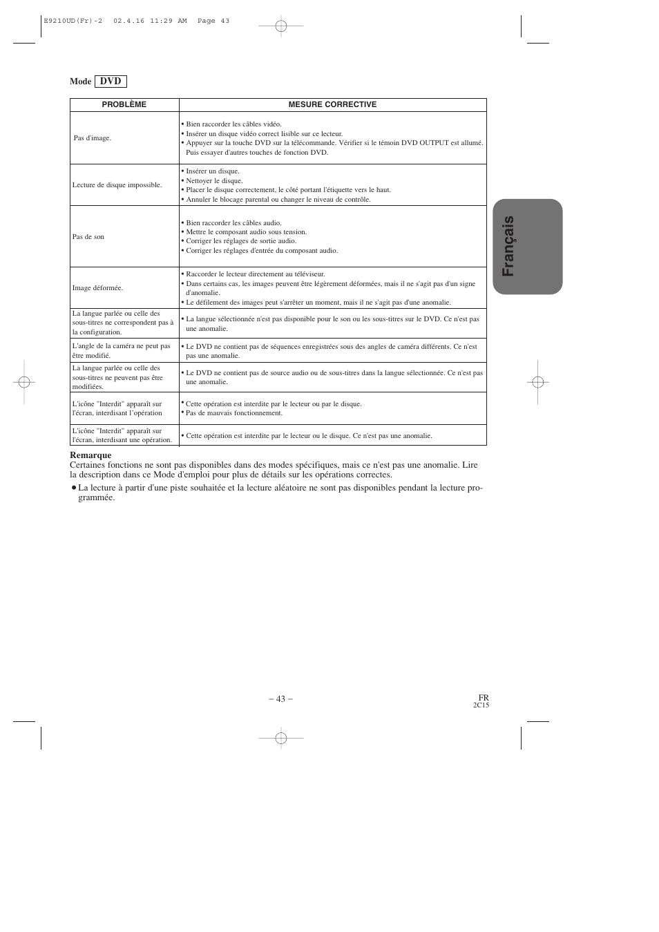 Fran ç ais | Hitachi DV-PF2U User Manual | Page 89 / 140