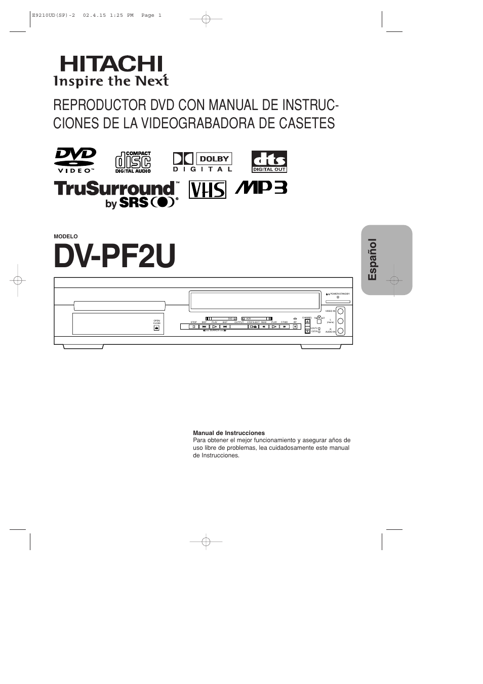 Dv-pf2u, Español | Hitachi DV-PF2U User Manual | Page 93 / 140