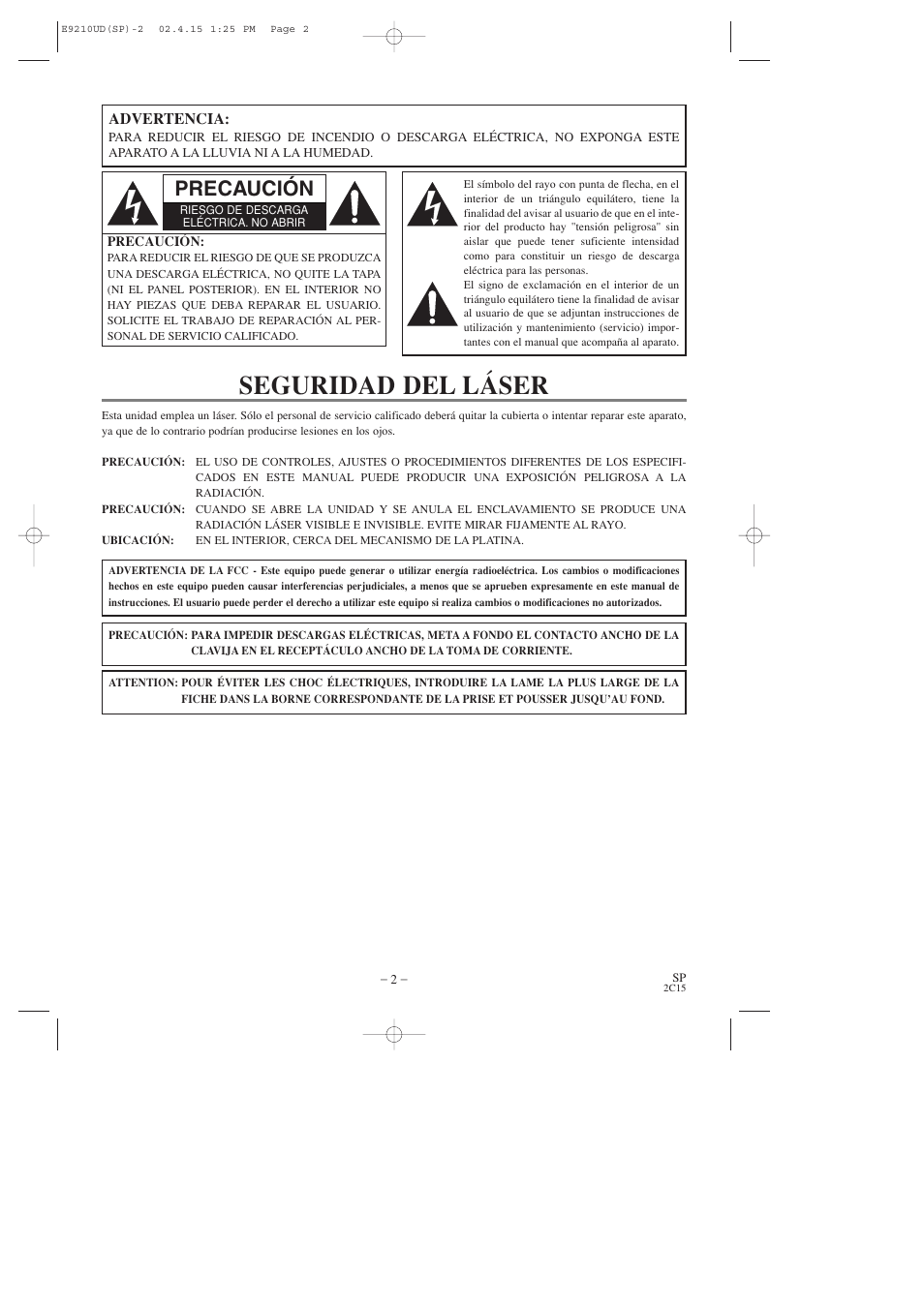 Seguridad del láser, Precaución | Hitachi DV-PF2U User Manual | Page 94 / 140