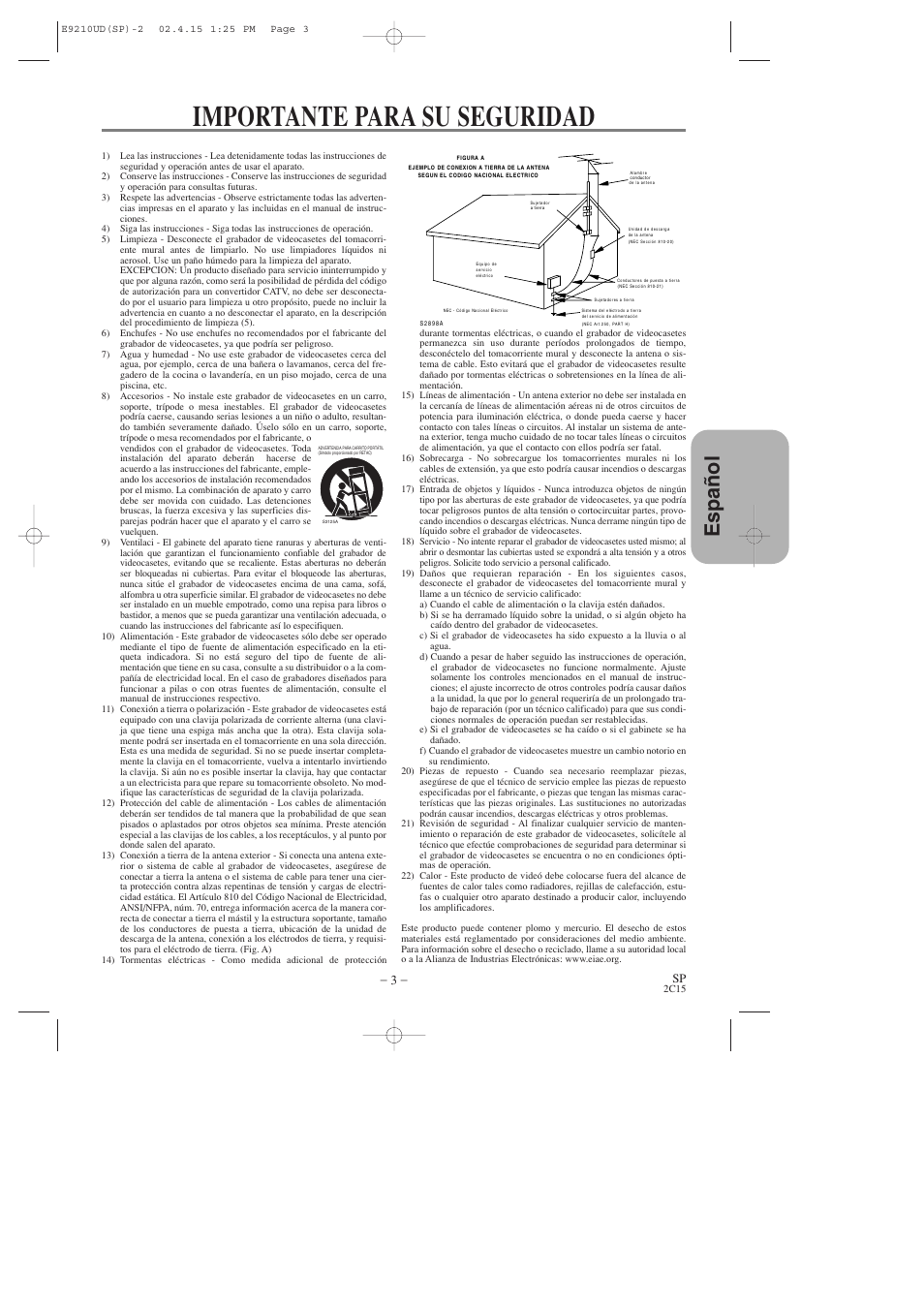 Importante para su seguridad, Espa ñ ol | Hitachi DV-PF2U User Manual | Page 95 / 140