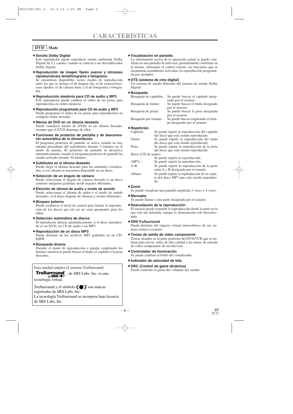 Características | Hitachi DV-PF2U User Manual | Page 98 / 140