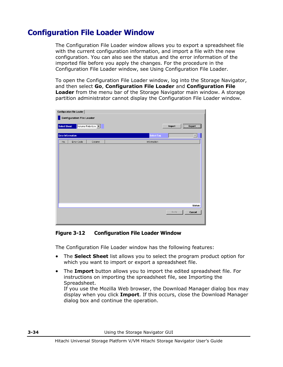 Configuration file loader window, Configuration file loader window -34 | Hitachi MK-96RD621-08 User Manual | Page 100 / 188