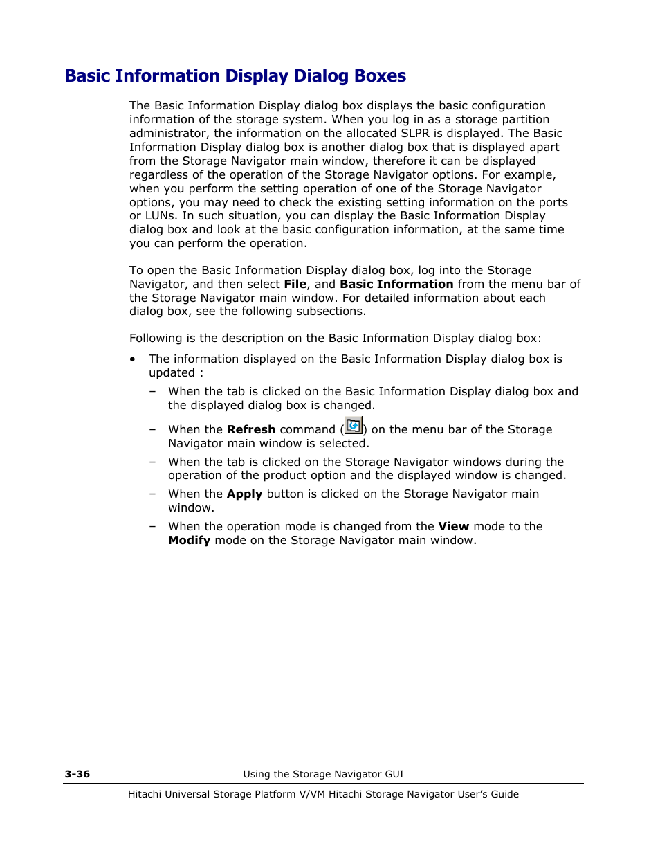 Basic information display dialog boxes, Basic information display dialog boxes -36, Basic information display dialog boxes) | Hitachi MK-96RD621-08 User Manual | Page 102 / 188
