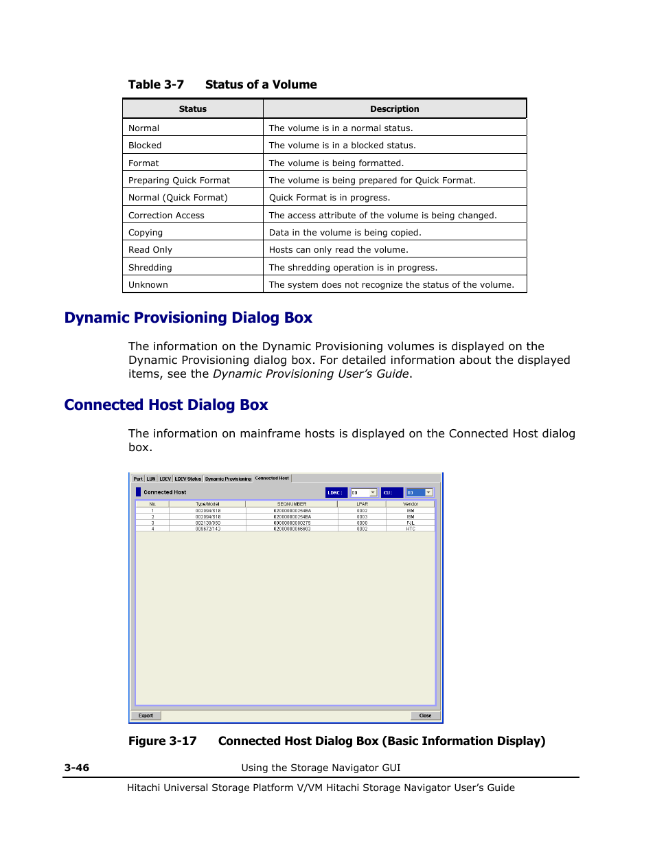 Dynamic provisioning dialog box, Connected host dialog box, Dynamic provisioning dialog box -46 | Connected host dialog box -46 | Hitachi MK-96RD621-08 User Manual | Page 112 / 188