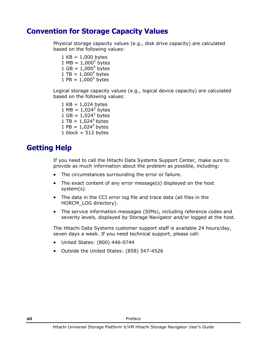 Getting help, Convention for storage capacity values | Hitachi MK-96RD621-08 User Manual | Page 12 / 188