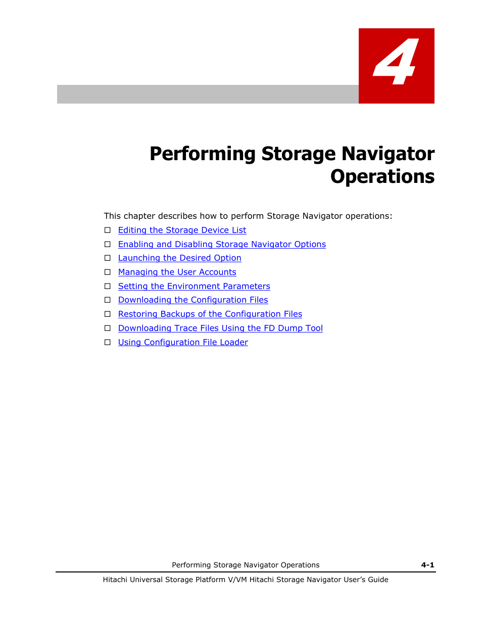 Performing storage navigator operations, Performing storage navigator operations -1 | Hitachi MK-96RD621-08 User Manual | Page 125 / 188