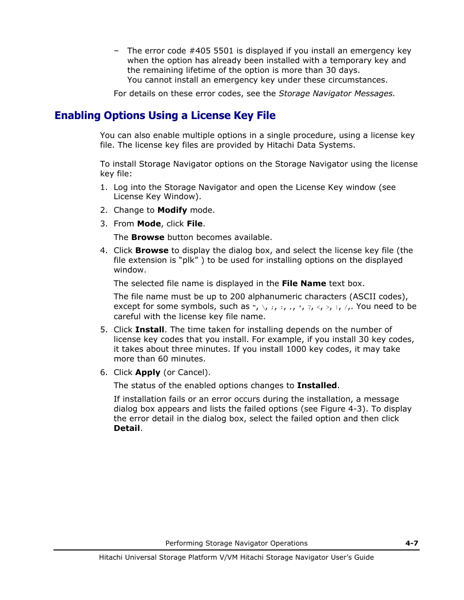 Enabling options using a license key file, Enabling options using a license key file -7 | Hitachi MK-96RD621-08 User Manual | Page 131 / 188