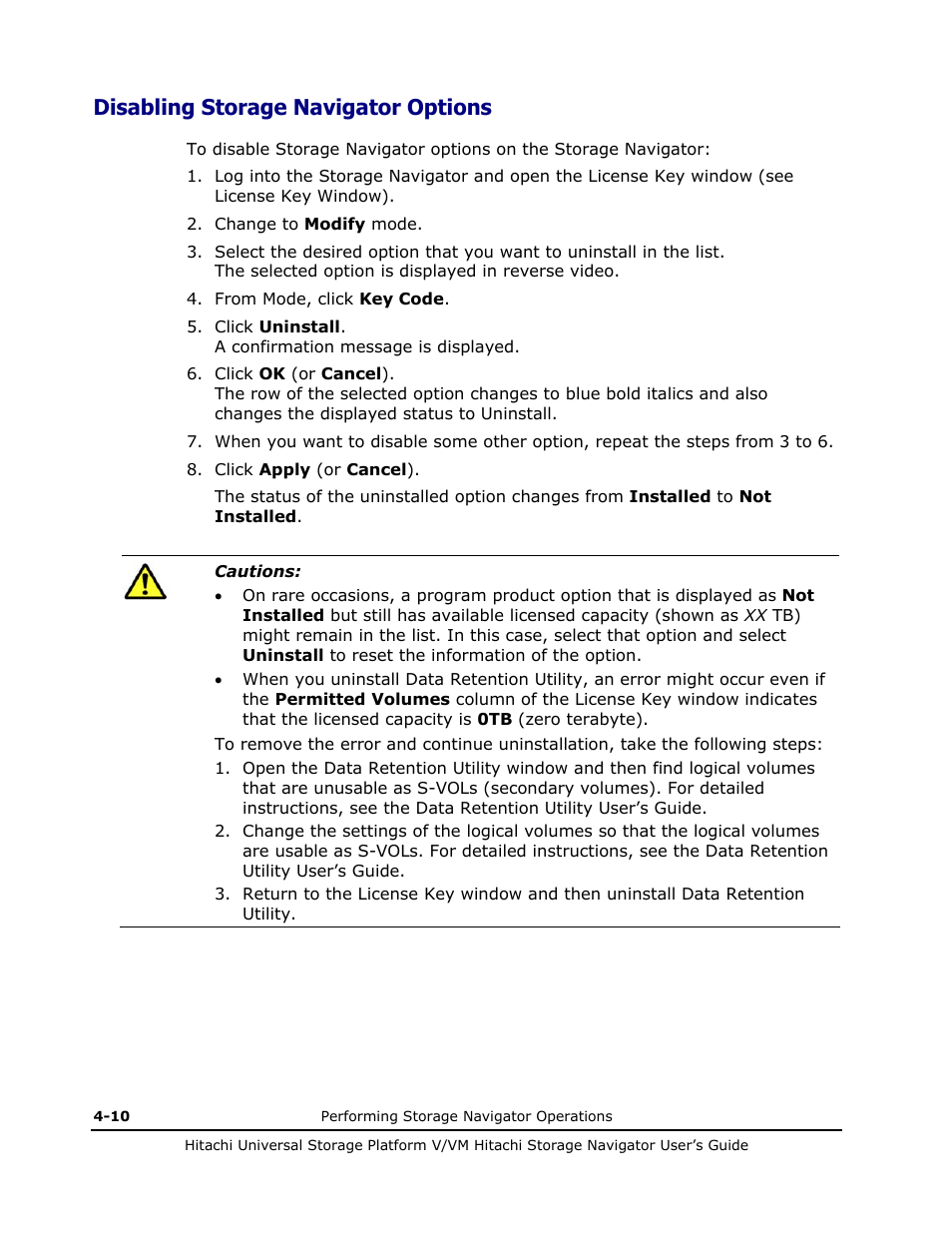 Disabling storage navigator options, Disabling storage navigator options -10 | Hitachi MK-96RD621-08 User Manual | Page 134 / 188