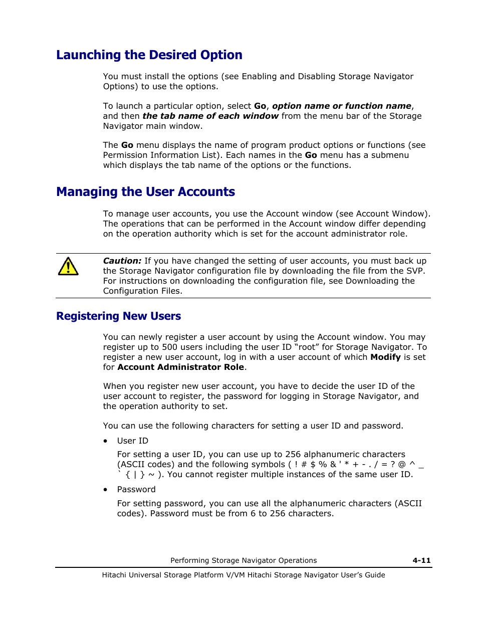 Launching the desired option, Managing the user accounts, Registering new users | Launching the desired option -11, Managing the user accounts -11, Registering new users -11 | Hitachi MK-96RD621-08 User Manual | Page 135 / 188