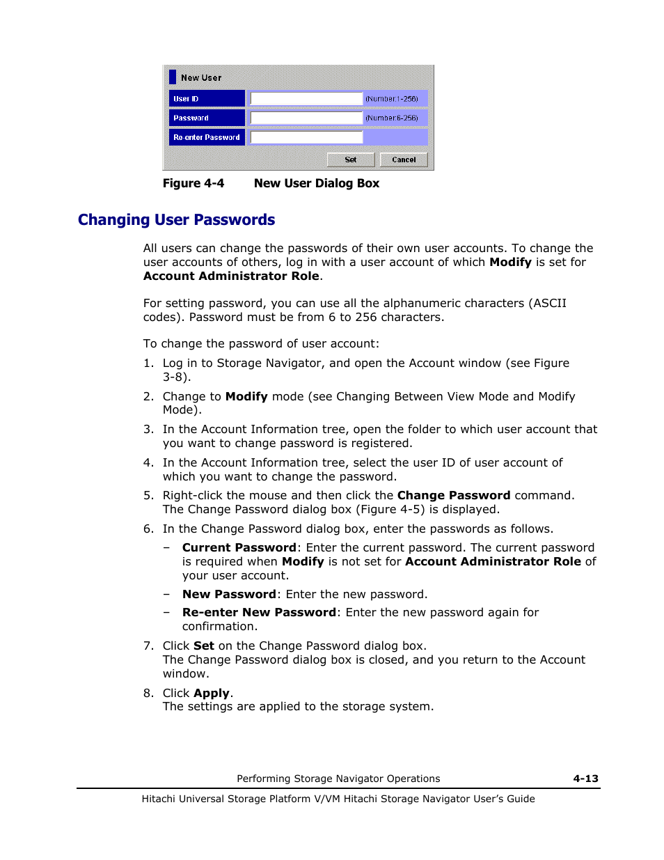 Changing user passwords, Changing user passwords -13 | Hitachi MK-96RD621-08 User Manual | Page 137 / 188