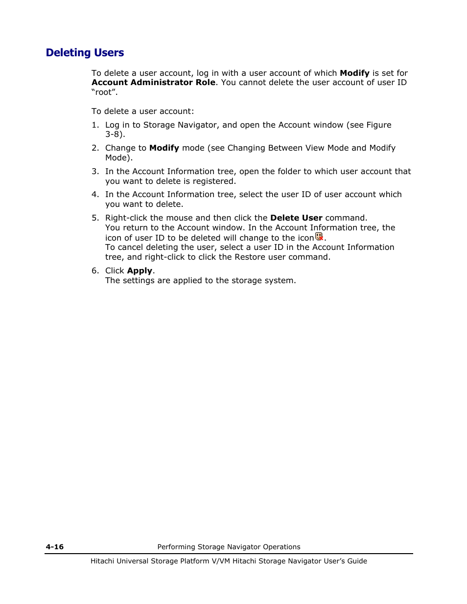 Deleting users, Deleting users -16 | Hitachi MK-96RD621-08 User Manual | Page 140 / 188