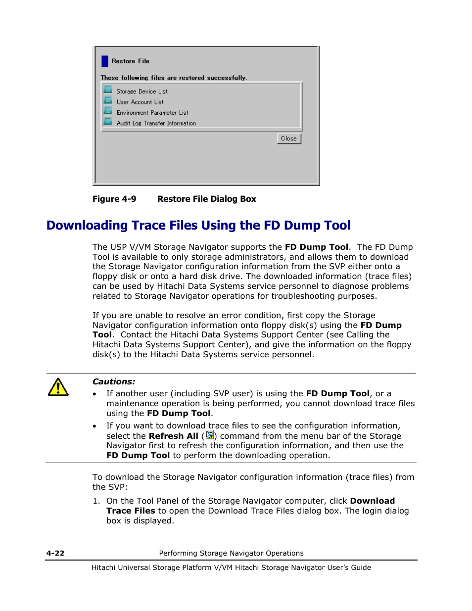Downloading trace files using the fd dump tool, Downloading trace files using the fd dump tool -22 | Hitachi MK-96RD621-08 User Manual | Page 146 / 188