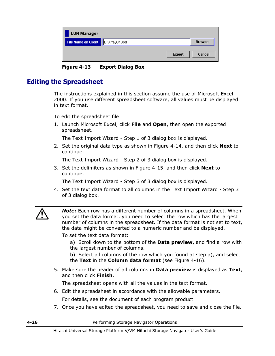 Editing the spreadsheet, Editing the spreadsheet -26, Manager, see figure 4-13) | Hitachi MK-96RD621-08 User Manual | Page 150 / 188