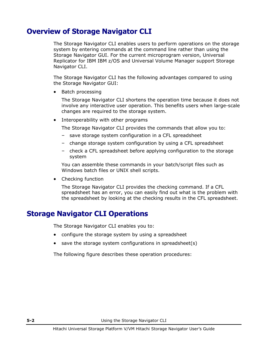 Overview of storage navigator cli, Storage navigator cli operations, Overview of storage navigator cli -2 | Storage navigator cli operations -2 | Hitachi MK-96RD621-08 User Manual | Page 156 / 188