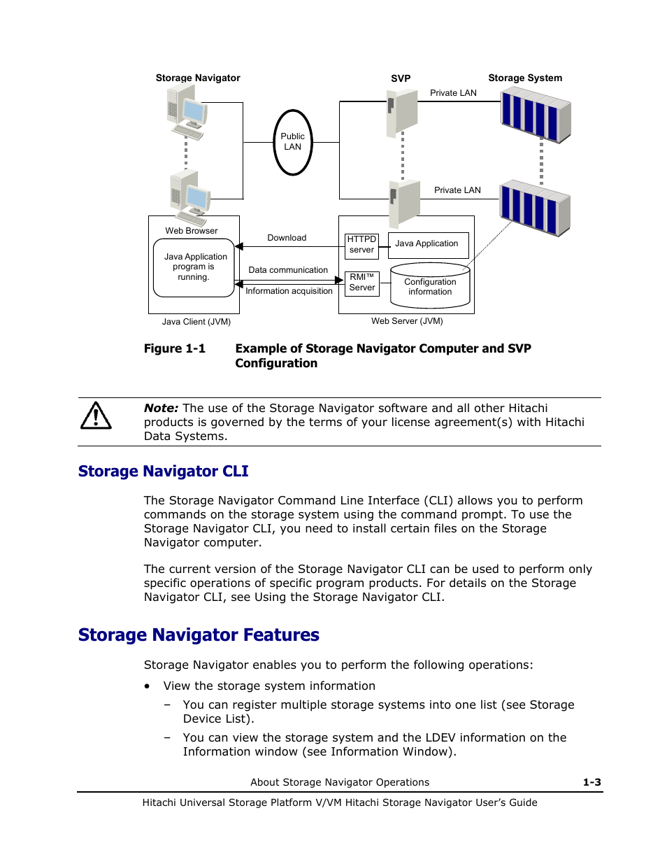 Storage navigator cli, Storage navigator features, Storage navigator cli -3 | Storage navigator features -3 | Hitachi MK-96RD621-08 User Manual | Page 17 / 188