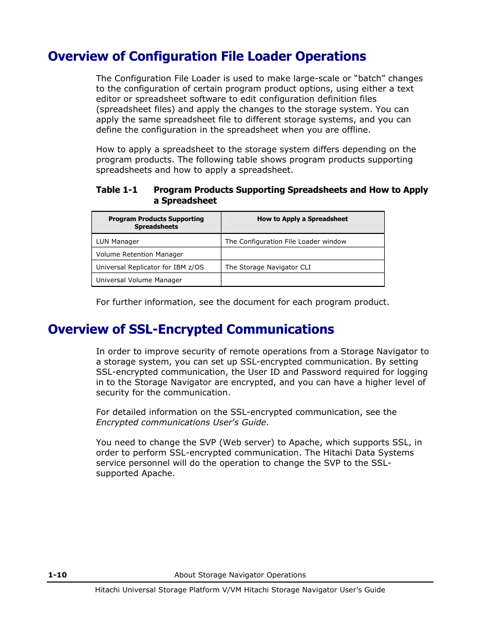 Overview of configuration file loader operations, Overview of ssl-encrypted communications, Overview of ssl-encrypted communications -10 | Overview of configuration file loader operations), Overview of ssl-encrypted communications) | Hitachi MK-96RD621-08 User Manual | Page 24 / 188