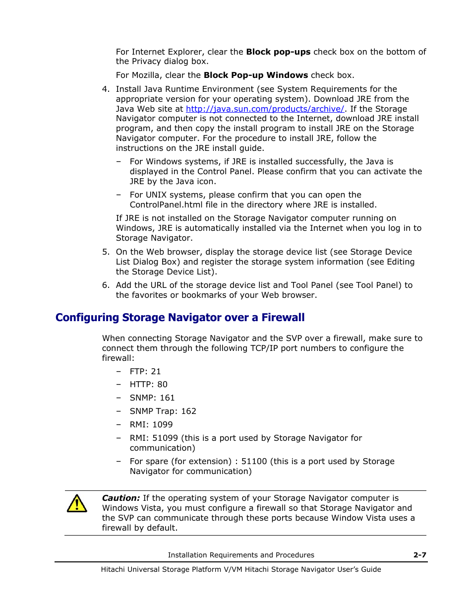 Configuring storage navigator over a firewall, Configuring storage navigator over a firewall -7 | Hitachi MK-96RD621-08 User Manual | Page 35 / 188
