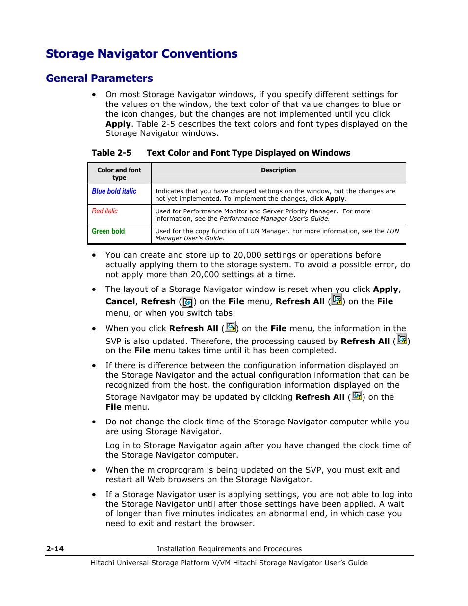 Storage navigator conventions, General parameters, Storage navigator conventions -14 | General parameters -14 | Hitachi MK-96RD621-08 User Manual | Page 42 / 188