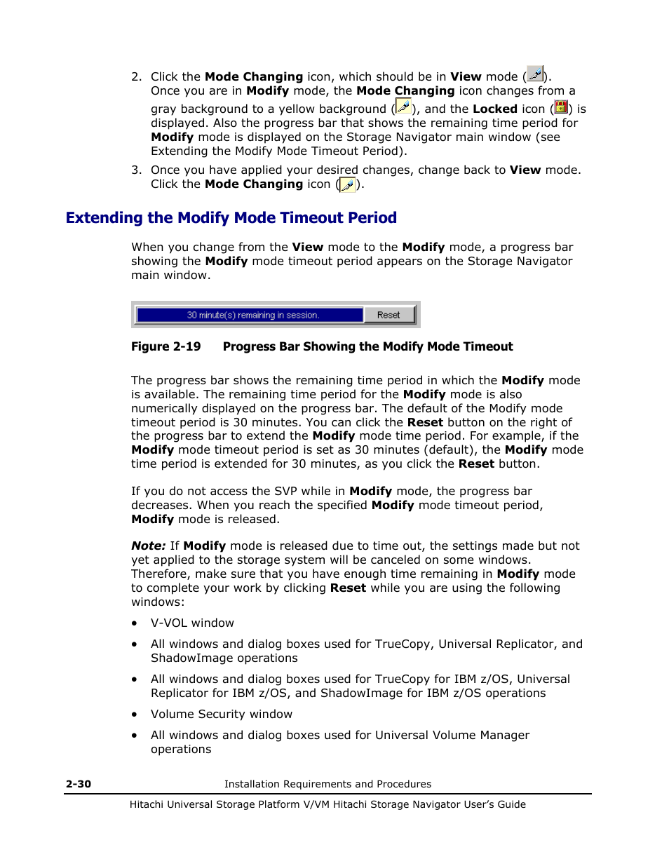 Extending the modify mode timeout period, Extending the modify mode timeout period -30, Dify mode in extending the modify mode timeout | Period | Hitachi MK-96RD621-08 User Manual | Page 58 / 188