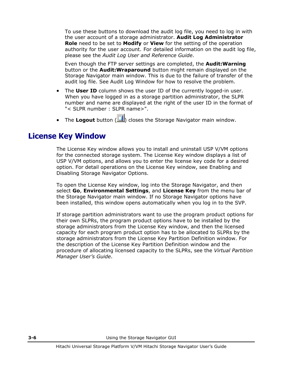 License key window, License key window -6, Other windows (see license key window to | Hitachi MK-96RD621-08 User Manual | Page 72 / 188