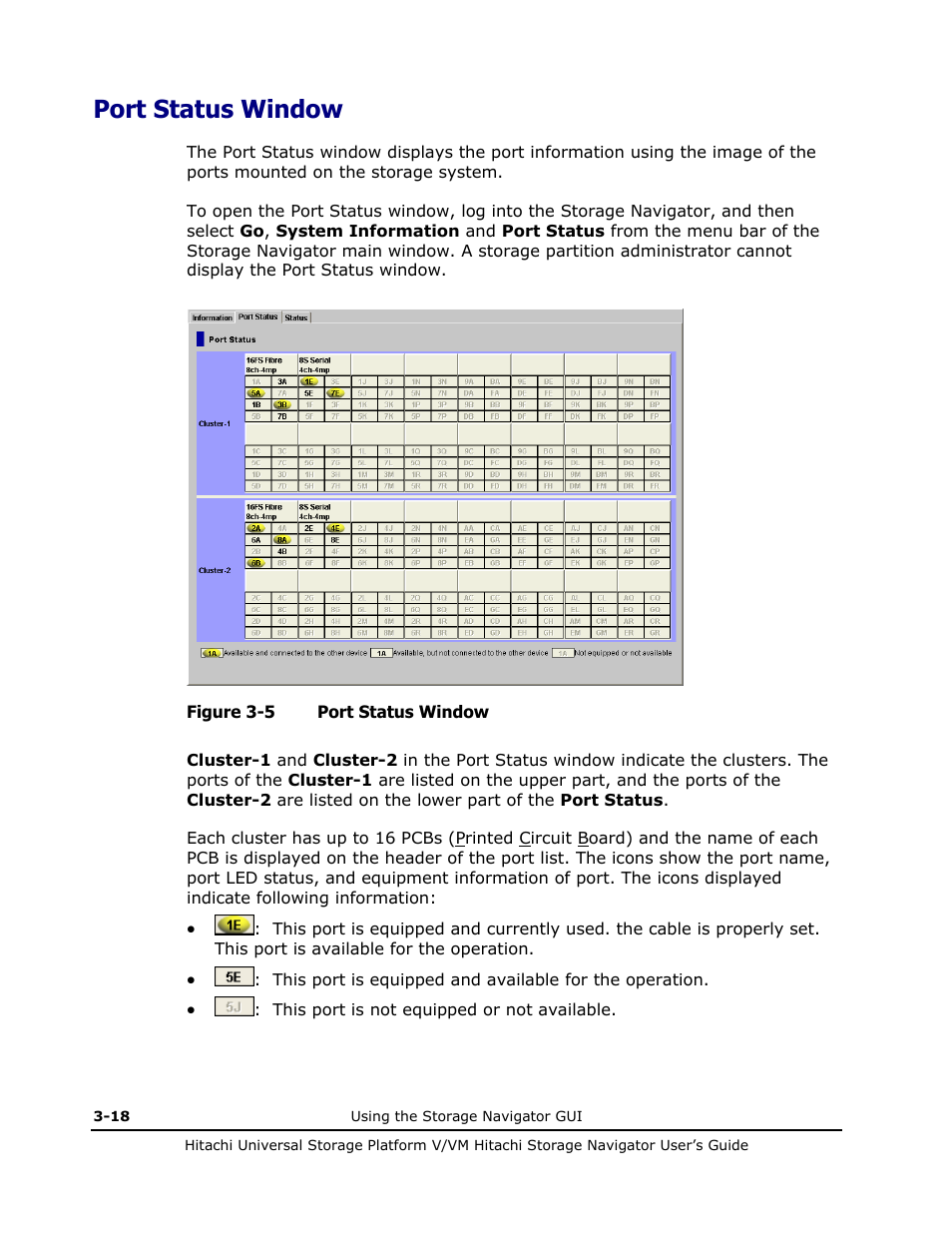 Port status window, Port status window -18, Port status window) | Hitachi MK-96RD621-08 User Manual | Page 84 / 188