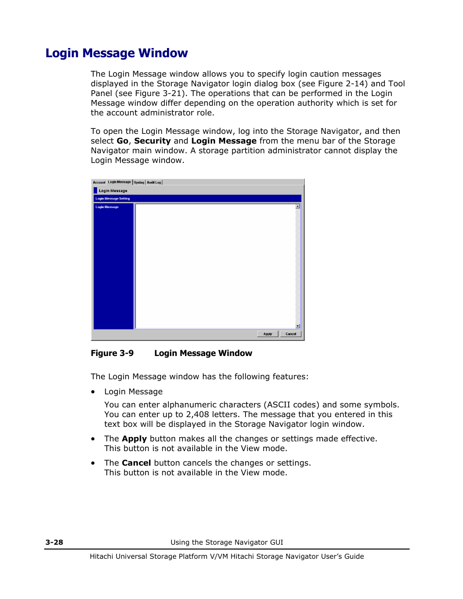 Login message window, Login message window -28, Login message window) | Hitachi MK-96RD621-08 User Manual | Page 94 / 188