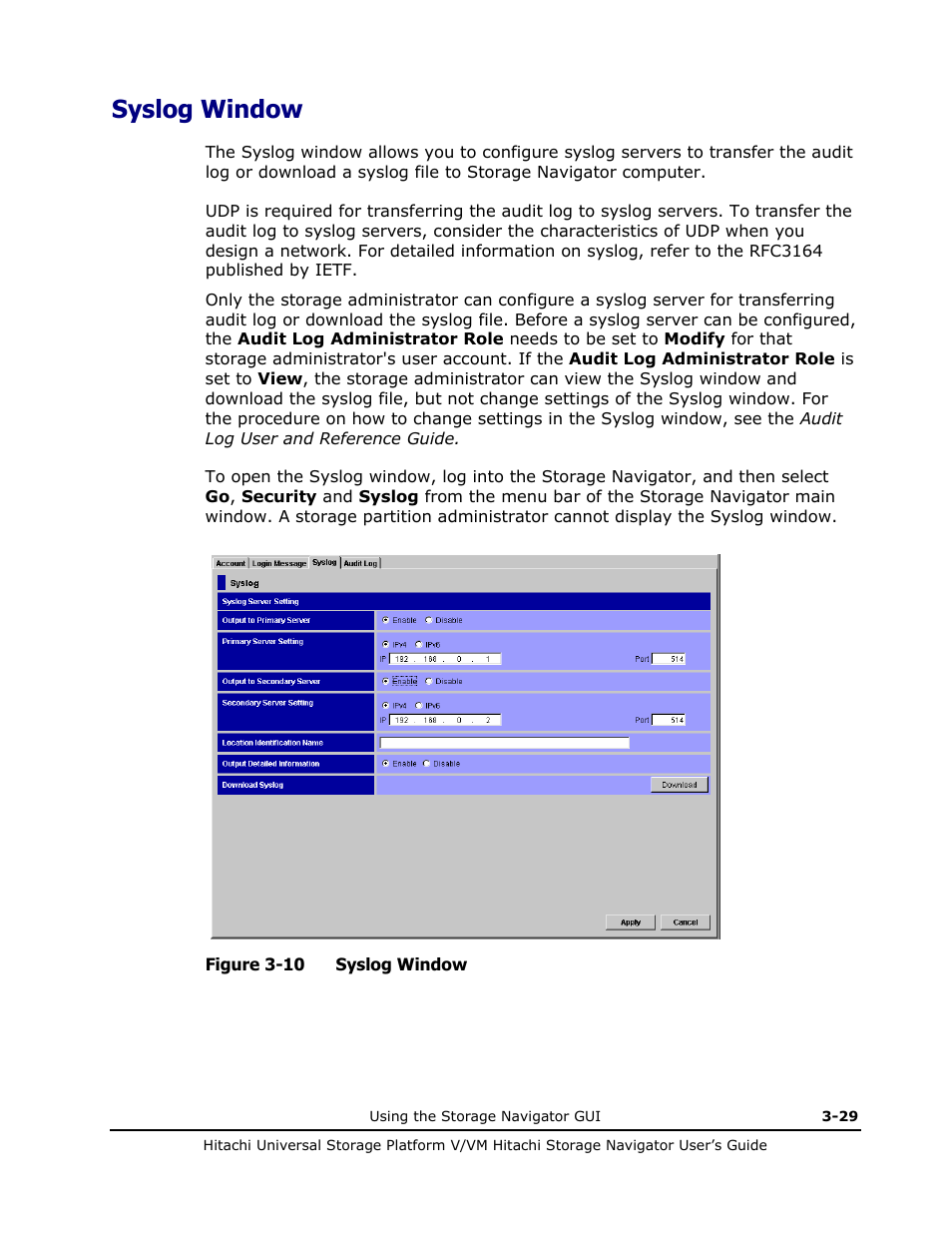 Syslog window, Syslog window -29 | Hitachi MK-96RD621-08 User Manual | Page 95 / 188
