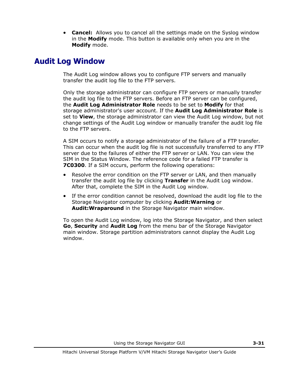 Audit log window, Audit log window -31 | Hitachi MK-96RD621-08 User Manual | Page 97 / 188