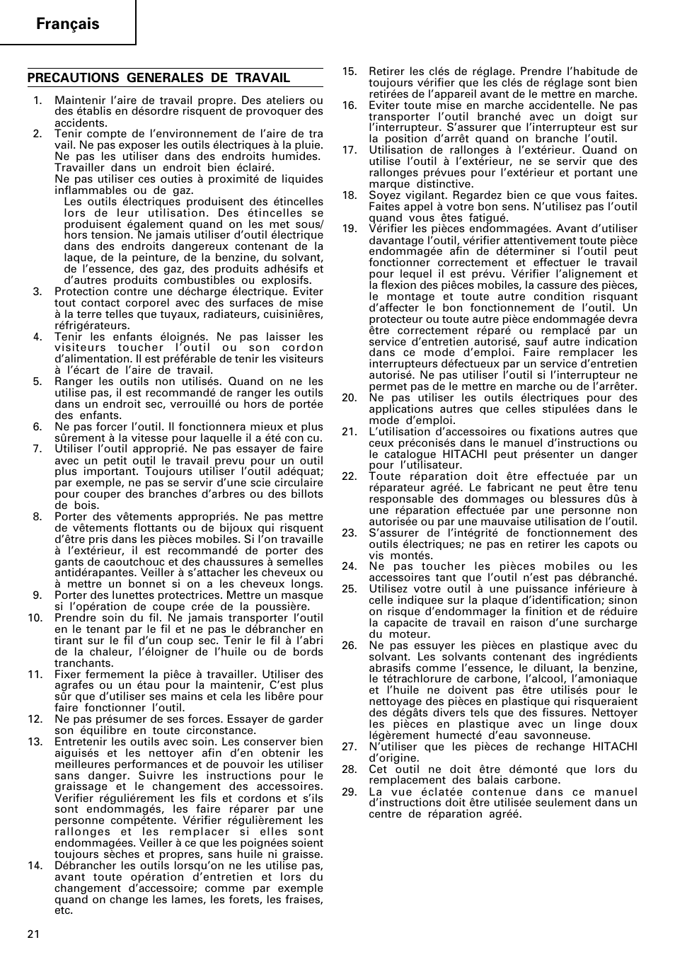 Français | Hitachi 24PD User Manual | Page 22 / 58