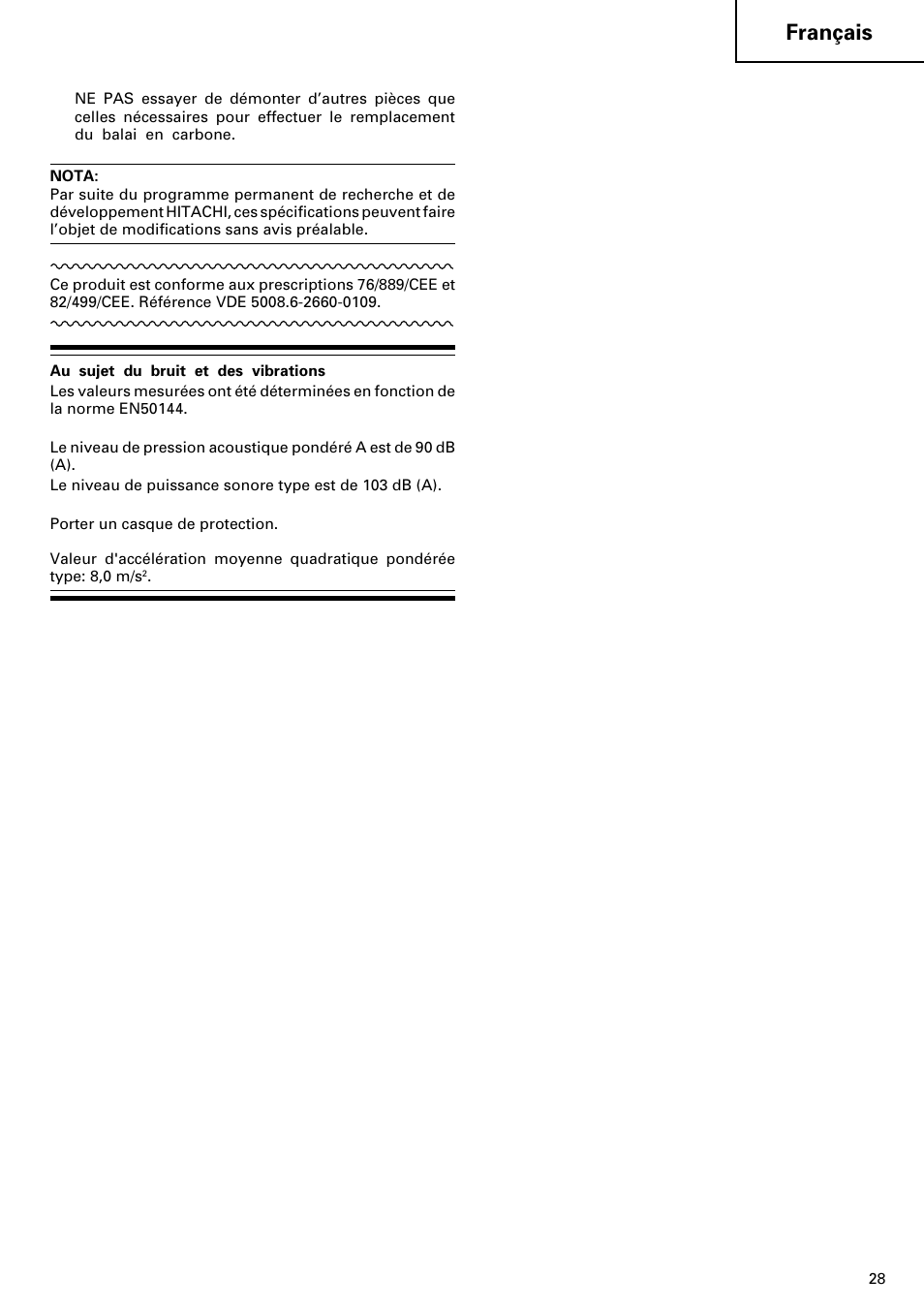 Français | Hitachi 24PD User Manual | Page 29 / 58