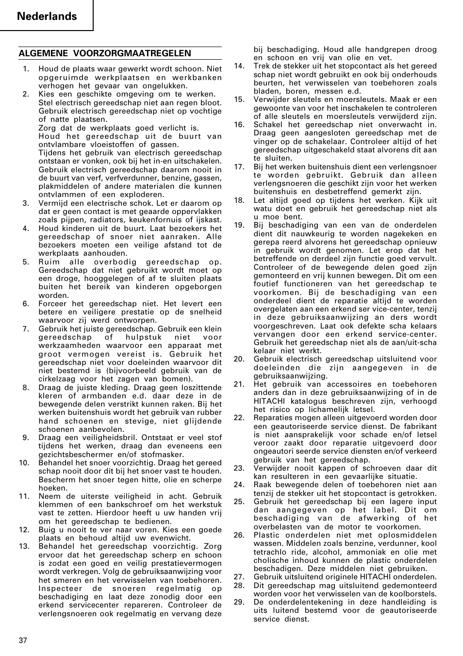 Nederlands | Hitachi 24PD User Manual | Page 38 / 58