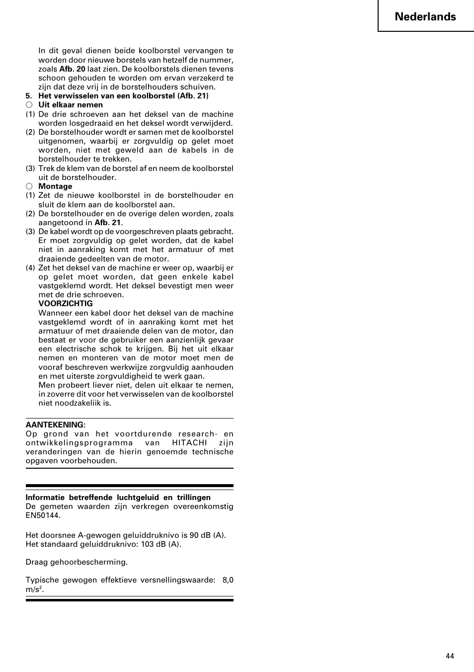 Nederlands | Hitachi 24PD User Manual | Page 45 / 58