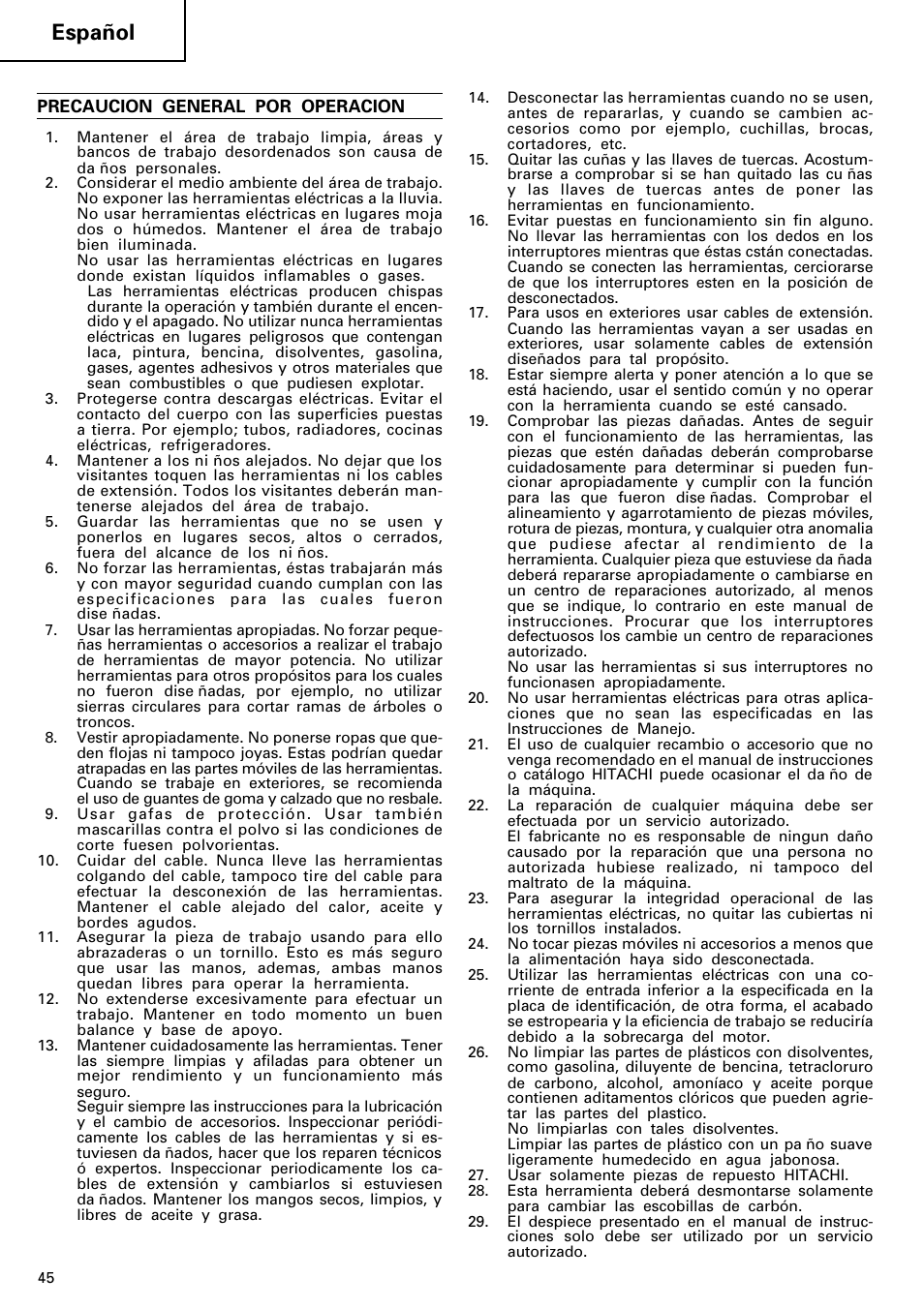 Español | Hitachi 24PD User Manual | Page 46 / 58