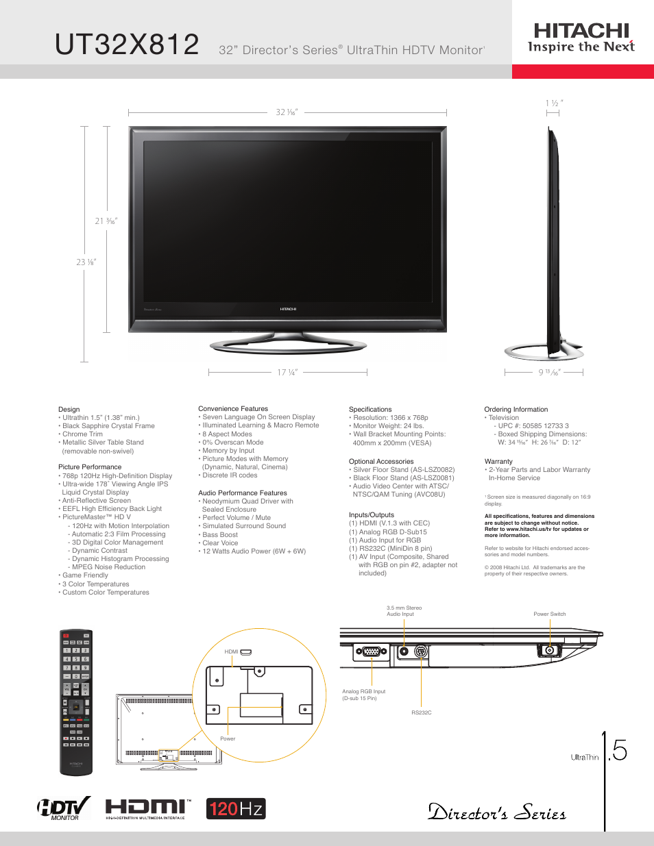 Hitachi UT32X812 User Manual | 1 page