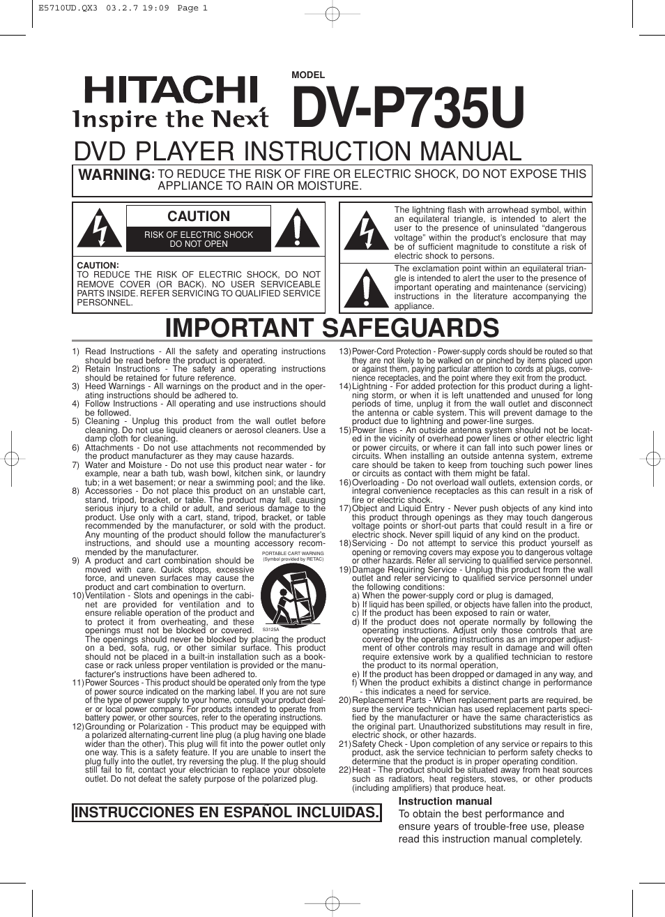 Hitachi DVP735U User Manual | 20 pages